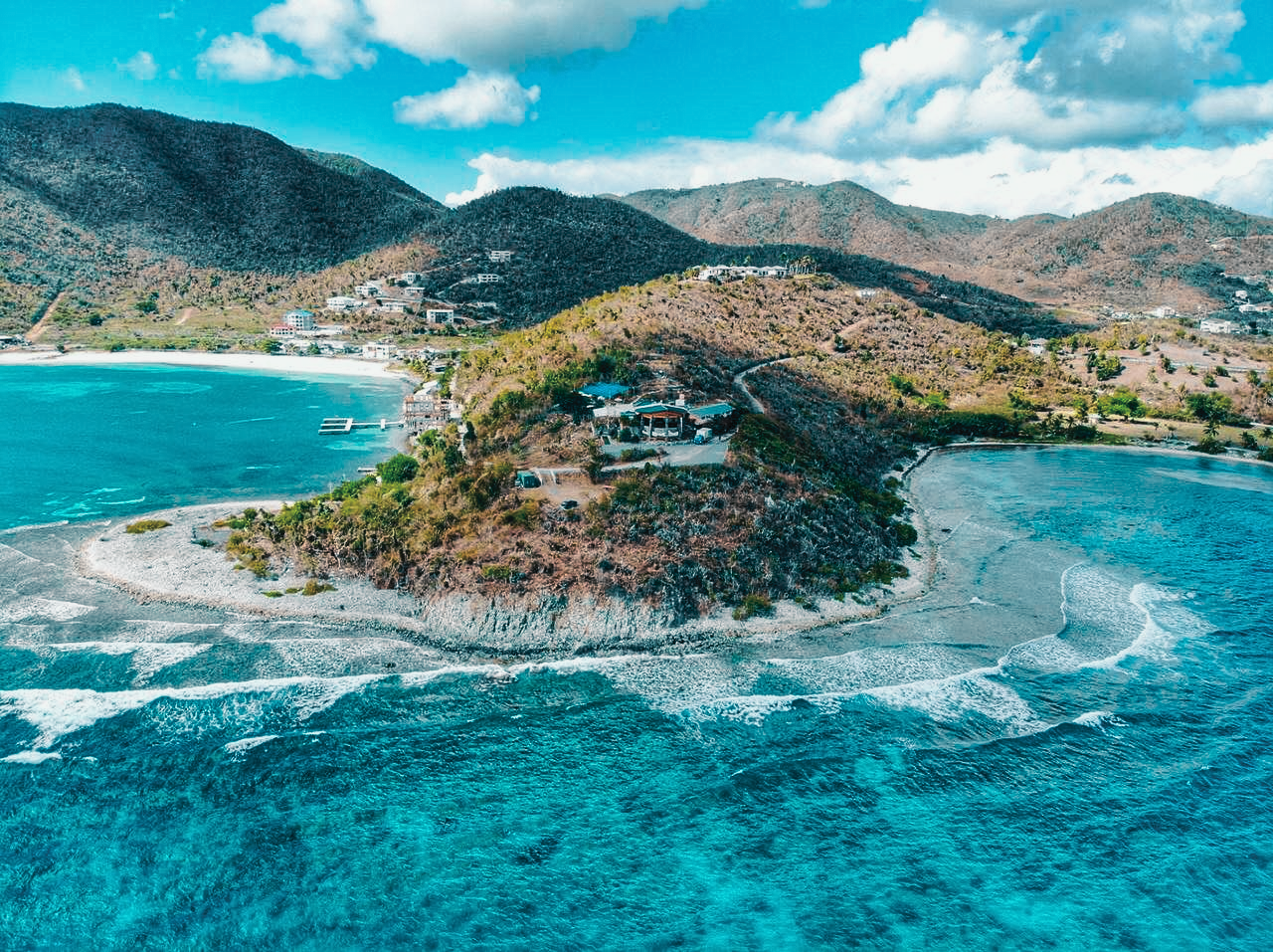 Aerial view of brandywine estate restaurant in the BVI with mooring bouys